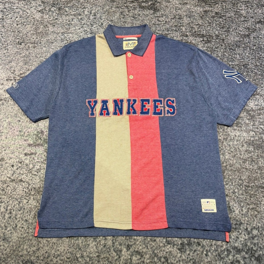 Vintage 90s Mirage New York Yankees Polo Shirt Mens XXL Striped MLB Baseball